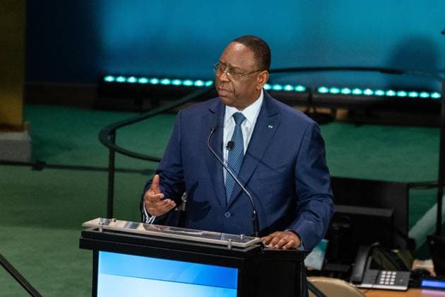July 23, 2026, New York, New York, USA: Macky Sall speaks as all candidates for the position of Secretary-General respond to questions on key challenges for the United Nations in a televised debate organized by the President of the General Assembly Annalena Baerbock and sponsored by Bloomberg at UN Headquarters in New York, NY on July 23, 2026. There were 6 candidates: Michele Bachelet, Maria Fernanda Espinosa, Rafael Mariano Grossi, Rebeca Grynspan, Carolyn Rodriguez Birkett and Macky Sall. New York USA - ZUMAr339 20260723_znp_r339_074 Copyright: xLevxRadinx