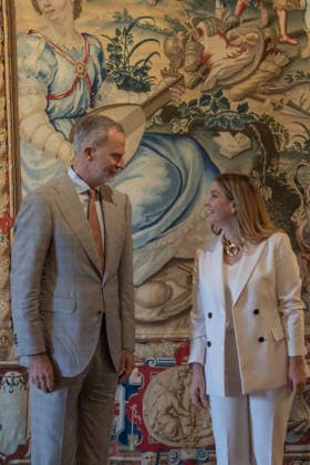 Felipe VI Holds an Audience with Marga Prohens in Palma de Mallorca The president of the Balearic Islands, Marga Prohens, during an audience with King Felipe VI at the Almudaina Royal Palace on July 24, 2026, in Palma de Mallorca, Balearic Islands, Spain. The audience is part of a series of meetings with representatives of Balearic institutions at the start of the Royal Family’s summer stay in Palma. JULY 24, 2026 Javier Ferná Spain  Copyright: xJavierxFernandezx 7683796