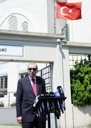 Turkish President Recep Tayyip Erdogan ISTANBUL, TURKIYE - JULY 24: (----EDITORIAL USE ONLY - MANDATORY CREDIT - TURKISH PRESIDENCY MUSTAFA KAMACI HANDOUT - NO MARKETING NO ADVERTISING CAMPAIGNS - DISTRIBUTED AS A SERVICE TO CLIENTS----) Turkish President Recep Tayyip Erdogan answers the questions of press members after performing Friday prayer at Hz. Ali Mosque in Istanbul, Turkiye on July 24, 2026. Turkish Presidency Mustafa Kamaci Handout Anadolu Istanbul Turkey. Editorial use only. Please get in touch for any other usage.  Copyright: x2026xAnadoluxTurkishxPresidencyx xMustafaxKamacix xHandoutx