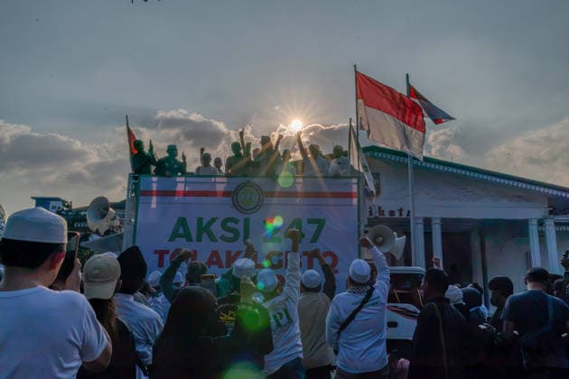 Anti-LGBT Demonstration In Indonesia A group of Muslim protesters hold with poster against the lesbian, gay, bisexual and transgender (LGBT) community in Bogor, West Java, Indonesia, on July 24, 2026. They rejected the existence of the LGBTQ community and urged the Bogor City Government to immediately enforce the Bogor City Regional Regulation on the Prevention and Handling of Deviant Sexual Behavior. 