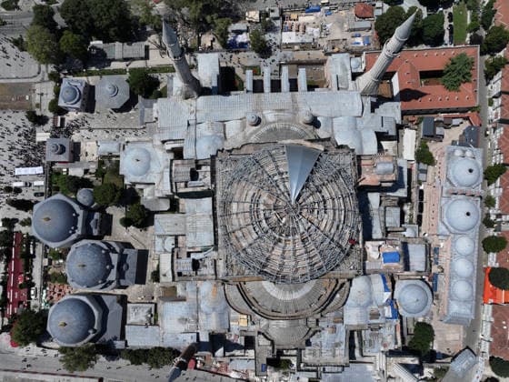 Hagia Sophia Grand Mosque enters new restoration phase ISTANBUL, TURKIYE - JULY 24: An aerial view of the Hagia Sophia Grand Mosque, as it enters a new phase in the most comprehensive conservation, restoration, and reinforcement efforts in the history of the Turkish Republic, in Istanbul, Turkiye on July 24, 2026. Work has begun to cover the temporary steel roof, erected to ensure that restoration of the main dome can proceed under safe conditions, with a protective tarp. Adem Kutucu Anadolu Istanbul Turkey. Editorial use only. Please get in touch for any other usage.  Copyright: x2026xAnadoluxAdemxKutucux
