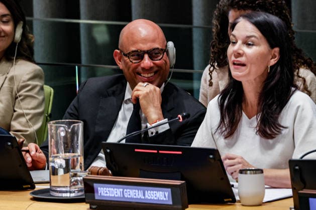 July 24, 2026, New York, New York, United States: President of the General Assembly ANNALENA BAERBOCK (R) and UNFCCC Executive Secretary SIMON STIELL (L) sit on the panel of the United Nations General Assembly informal interactive dialogue on Accelerating the Global Energy Transition: Advancing Renewables, Energy Efficiency and International Cooperation. The dialogue brought together Member States and stakeholders to review progress in the global energy transition, promote renewable energy and energy efficiency, and strengthen international cooperation in support of sustainable development and global climate goals. New York United States  - ZUMAo116 20260724_znp_o116_008 Copyright: xBiancaxOterox