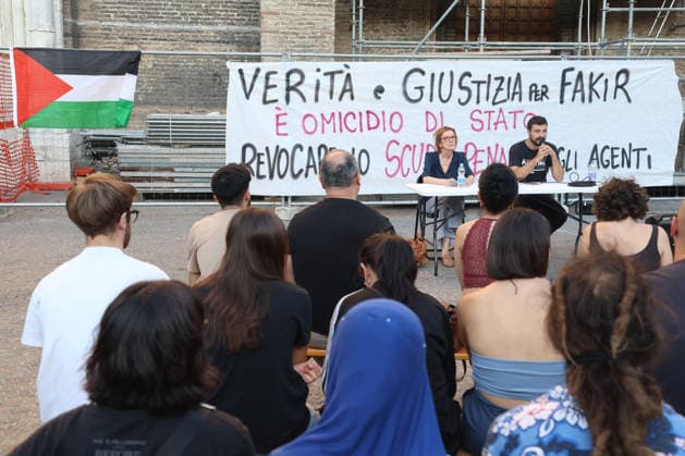 IPA86958384 - Bologna. A rally in Piazza San Francesco organized by Potere al Popolo to commemorate Abderrahim Fakir, who died during an intervention by two police officers  Copyright: xRobertoxBrancolinix xRobertoxBrancolini Ipax 86958384
