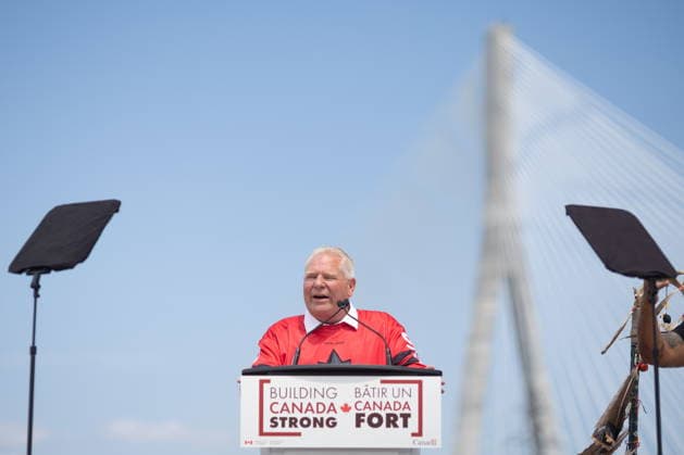 July 24, 2026, Windsor, On, CANADA: Ontario Premier Doug Ford speaks during a ribbon cutting ceremony for the opening of the Gordie Howe International Bridge, in Windsor, Ont., Friday, July 24, 2026. Windsor CANADA  - ZUMAc35_ 20260724_zaf_c35_086 Copyright: xDaxxMelmerx