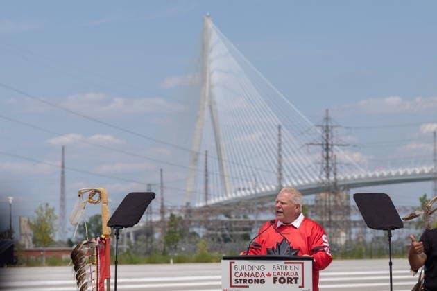 July 24, 2026, Windsor, On, CANADA: Ontario Premier Doug Ford speaks during a ribbon cutting ceremony for the opening of the Gordie Howe International Bridge, in Windsor, Ont., Friday, July 24, 2026. Windsor CANADA  - ZUMAc35_ 20260724_zaf_c35_089 Copyright: xDaxxMelmerx