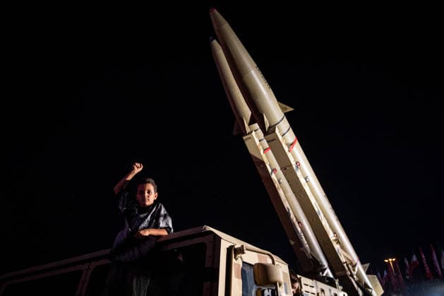 Iranian Zulfiqar road-mobile, ballistic missiles are displayed during a pro-government demonstration in Tehran, Iran, on Friday, July 24, 2026. U.S. and Iran traded attacks for the 13th night in a row with few signs of either side returning to negociations.  IRN2026072499 BehnamxTofighi