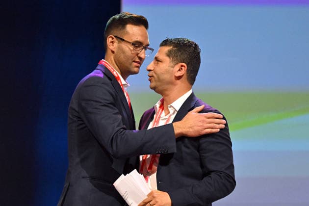 ALP NATIONAL CONFERENCE, Labor member for Macnamara Josh Burns and Labor member for Calwell Basem Abdo during the 50th Australian Labor Party (ALP) national convention at the Adelaide Convention Centre, in Adelaide, Saturday, July 25, 2026. ( ADELAIDE SOUTH AUSTRALIA AUSTRALIA  Copyright: xMICKxTSIKASx 20260725146937523310