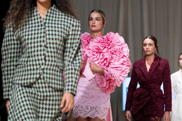 ROMANIAN DESIGNERS - MOMAD Fashion Week de Madrid ,Spain - 24 Jul 2026 A model walks the runway wearing a design by Romanian designers during Momad Fashion Week de Madrid in IFEMA Madrid Spain Copyright: xAtilanoxGarciax xSOPAxImagesx photo03149