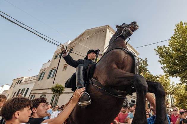 July 24, 2026, Es Castell, Menorca Balearic Islands, Spain: A caixer, or horse rider, rears his horse prior to the traditional Jaleo at the Sant MartoÂ­ Festival in Es Castell. Es Castell Spain  - ZUMAo105 20260724_fap_o105_015 Copyright: xMatthiasxOesterlex