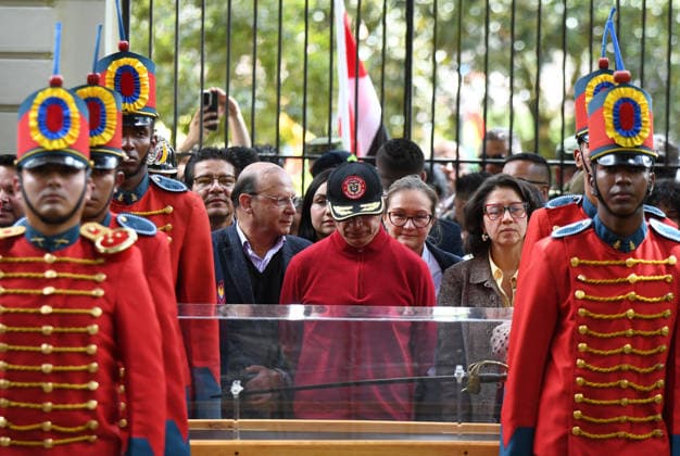 July 24, 2026, Bogota, Bogota D.C, Colombia: Members of the presidential guard stand by Simon Bolivar s sword during the return to the Quinta de Bolivar Museum in Bogota, Colombia on July 24, 2026. Bogota Colombia  - ZUMAvp1_ 20260724_zia_vp1_007 Copyright: xAndresxLozanox