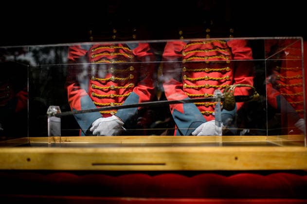 July 24, 2026, Bogota, Bogota D.C, Colombia: Members of the presidential guard stand by Simon Bolivar s sword during the return to the Quinta de Bolivar Museum in Bogota, Colombia on July 24, 2026. Bogota Colombia  - ZUMAvp1_ 20260724_zia_vp1_010 Copyright: xSebastianxBarrosx