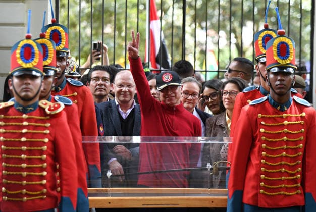 July 24, 2026, Bogota, Bogota D.C, Colombia: Members of the presidential guard stand by Simon Bolivar s sword during the return to the Quinta de Bolivar Museum in Bogota, Colombia on July 24, 2026. Bogota Colombia - ZUMAvp1_ 20260724_zia_vp1_005 Copyright: xAndresxLozanox