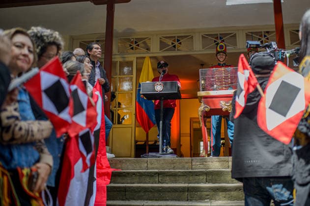 July 24, 2026, Bogota, Bogota D.C, Colombia: Colombia s president Gustavo Petro takes part during the return of Simon Bolivar s ceremonial sword to the Quinta de Bolivar Museum in Bogota, Colombia on July 24, 2026. Bogota Colombia - ZUMAvp1_ 20260724_zia_vp1_012 Copyright: xSebastianxBarrosx