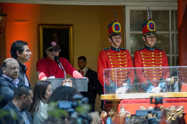 July 24, 2026, Bogota, Bogota D.C, Colombia: Colombia s president Gustavo Petro takes part during the return of Simon Bolivar s ceremonial sword to the Quinta de Bolivar Museum in Bogota, Colombia on July 24, 2026. Bogota Colombia - ZUMAvp1_ 20260724_zia_vp1_014 Copyright: xSebastianxBarrosx