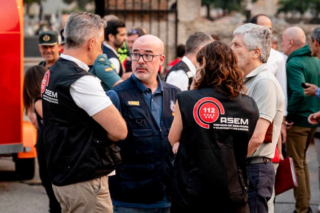 Sánchez Visits the Forward Command Post in Cenicientos, Madrid The president of the Community of Madrid, Isabel Díaz Ayuso 2d, the regional minister of the Environment, Agriculture, and the Interior, Carlos Novillo i, the government delegate, Francisco Martín 2i, the Minister of the Interior, Fernando Grande Marlaska d, at the Forward Command Post in the area affected by the forest fires in the western mountains, on July 25, 2026, in Cenicientos, Madrid, Spain. Sánchez visits the Advanced Command Post and attends the meeting of the State Committee for Coordination and Management of the State Emergency Plan (CECOD), during which the progress of the fires in the central part of the country will be assessed. July 25, 2026, in Cenicientos, Mad  Copyright: xA.xPÃ rezxMecax 7686862