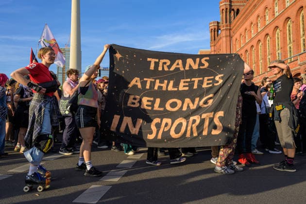 July 24, 2026, Berlin, Berlin, Germany: People of sporty Dykes bloc raise their banner at Dyke* March 2026, on July 24 2026, in Berlin, Germany. Thousands of demonstrators marched in the streets of Berlin s City Center and Kreuzberg districts for the annual Dyke* March just a day before the annual CSD parade and Internationalist Queer Pride Berlin Germany - ZUMAk201 20260724_zip_k201_004 Copyright: xNikosxKanistrasx