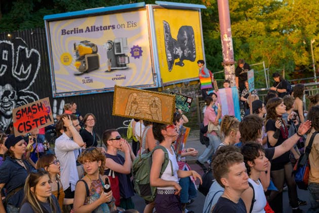 July 24, 2026, Berlin, Berlin, Germany: Demonstrators march at Dyke* March 2026, on July 24 2026, in Berlin, Germany. Thousands of demonstrators marched in the streets of Berlin s City Center and Kreuzberg districts for the annual Dyke* March just a day before the annual CSD parade and Internationalist Queer Pride Berlin Germany  - ZUMAk201 20260724_zip_k201_014 Copyright: xNikosxKanistrasx