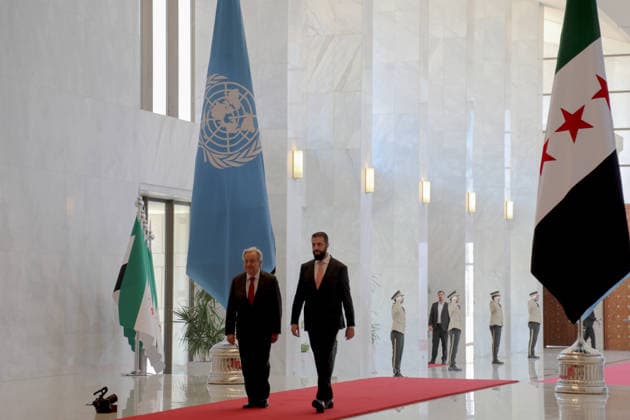 UN Secretary-General Antonio Guterres meets Syrian President Ahmed al-Sharaa in Damascus DAMASCUS, SYRIA – JULY 25: Syrian President Ahmed al-Sharaa (R) meets with United Nations Secretary-General Antonio Guterres (L) in Damascus, Syria, on July 25, 2026. Hisam Hac Omer Anadolu Damascus Syria. Editorial use only. Please get in touch for any other usage.  Copyright: x2026xAnadoluxHisamxHacxOmerx