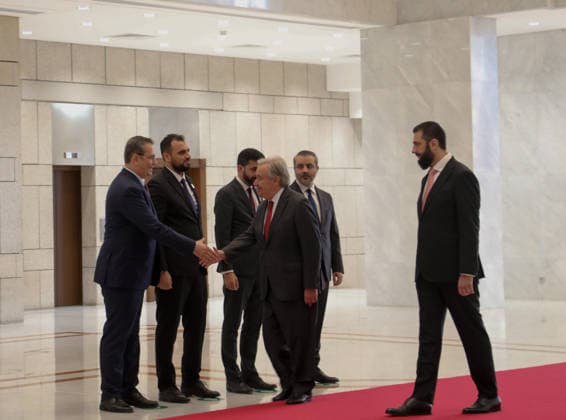 UN Secretary-General Antonio Guterres meets Syrian President Ahmed al-Sharaa in Damascus DAMASCUS, SYRIA – JULY 25: Syrian President Ahmed al-Sharaa (R) meets with United Nations Secretary-General Antonio Guterres (L) in Damascus, Syria, on July 25, 2026. Hisam Hac Omer Anadolu Damascus Syria. Editorial use only. Please get in touch for any other usage.  Copyright: x2026xAnadoluxHisamxHacxOmerx