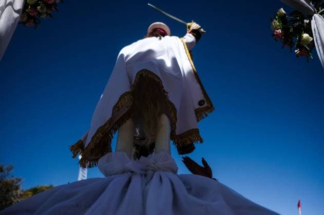 July 24, 2026, Guaqui, La Paz, Bolivia: GUAQUI, BOLIVIA Ã¢â‚¬ JULY 24, 2026: Devotees take part in the traditional Balseada Festival honoring Saint James the Apostle (Santiago ApoÂ³stol) on Lake Titicaca in Guaqui, Bolivia. The annual celebration features a ceremonial procession of decorated boats attended by residents, pilgrims and local authorities. Guaqui, La Paz Bolivia  - ZUMAq101 20260724_zna_q101_226 Copyright: xCarlosxSoÂ¡NchezxNavasx