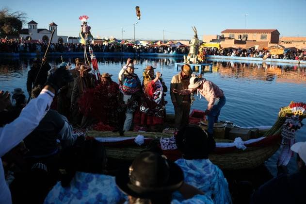July 24, 2026, Guaqui, La Paz, Bolivia: GUAQUI, BOLIVIA Ã¢â‚¬ JULY 24, 2026: Devotees take part in the traditional Balseada Festival honoring Saint James the Apostle (Santiago ApoÂ³stol) on Lake Titicaca in Guaqui, Bolivia. The annual celebration features a ceremonial procession of decorated boats attended by residents, pilgrims and local authorities. Guaqui, La Paz Bolivia  - ZUMAq101 20260724_zna_q101_232 Copyright: xCarlosxSoÂ¡NchezxNavasx