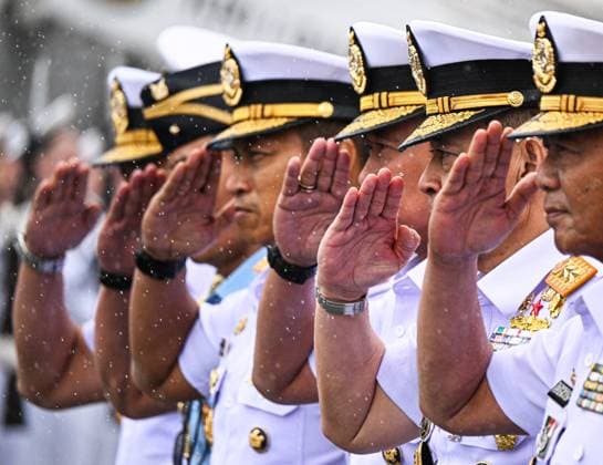 Russia Indonesia Naval Exercise 9211457 25.07.2026 Indonesian sailors line up during the opening ceremony of the second Russian-Indonesian Orruda 2026 drills for the Indonesian frigate Gusti Ngurah Rai, which arrived to take part in the bilateral exercise with the Russian Navy in Vladivostok, Russia. Vitaliy Ankov Sputnik Vladivostok Primorye Territory Russia  Copyright: xVitaliyxAnkovx
