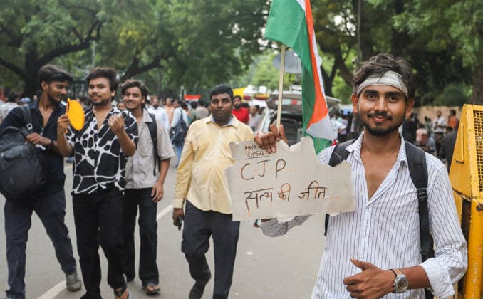 CJP supporters at the protest site following the resignation of Union Education Minister Dharmendra Pradhan New Delhi, Jul 25 (ANI): CJP supporters at the protest site following the resignation of Union Education Minister Dharmendra Pradhan, in New Delhi on Saturday. New Delhi Delhi India Copyright: xANIx ANI_20260725467