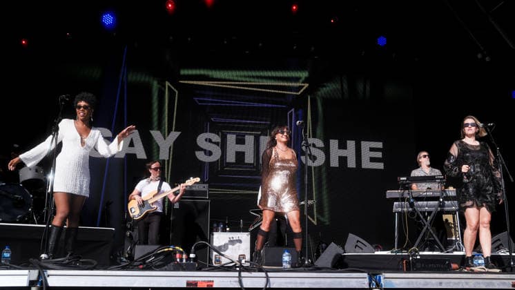 Womad: The Worlds Festival on Saturday 25 July 2026 Say She She performs on the World Stage during Womad: The Worlds Festival on Saturday 25 July 2026 at Neston Park. Say She She Are A Brooklyn-Based Disco-Funk Soul Trio Made Up Of Nya Gazelle Brown, Piya Malik And Sabrina Cunningham (L - R )., Credit:Julie Edwards Avalon  Copyright: xJuliexEdwardsx xAvalonx 1118657735