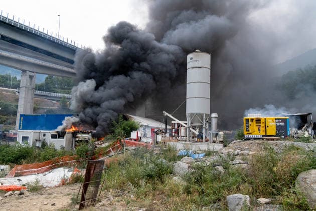 July 25, 2026, Susa, Piedmont, Italy: On July 25, 2026, thousands of people departed from AltaFelicito , a music festival in Venaus, to reach the construction sites of the TAV (High speed rail), a railway project to connect Italy and France. The demonstrators managed to enter the site and there clashed with the police, who responded with tear gas. Many of the buildings inside were put on fire, including two police vehicles. The TAV project has been highly contested during the last 30 years because of environmental damages and increasing costs. Susa Italy  - ZUMAs377 20260725_znp_s377_006 Copyright: xPietroxStariccox