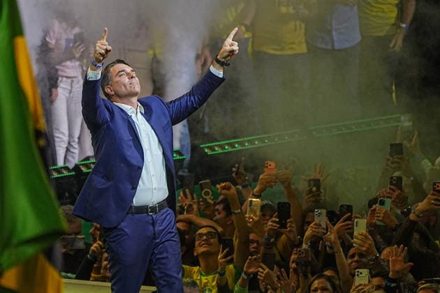 July 25, 2026: Brazilian Senator Flavio Bolsonaro, introduced as the official candidate for the upcoming general elections, takes part in the national assembly of the Liberal Party (PL), the major conservative force in Brazilian politics. - ZUMAl146 20260725_aaf_l146_002 Copyright: xPauloxLopesx