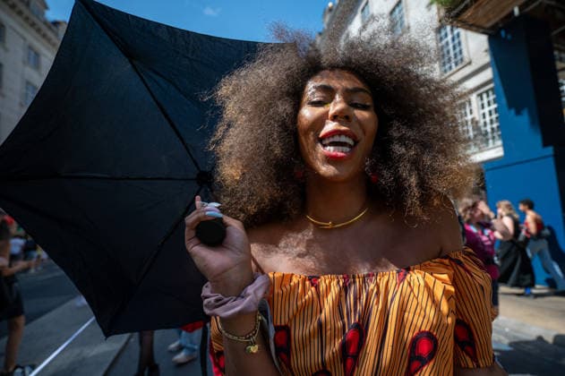 July 25, 2026, London, Westminster, United Kingdom: Activist, Olivia Campbell-Cavendish seen during the Trans+ Pride London march. Thousands of people joined the seventh annual Trans+ Pride march and rally in central London. The event celebrated the trans community while promoting equality and challenging discrimination through visibility and collective action. The march set off from Langham Place at 2 p.m., paused at three points for speeches and to welcome additional participants, and concluded with a rally and further speeches in Trafalgar Square. London United Kingdom - ZUMAs197 20260725_aaa_s197_284 Copyright: xJamesxWilloughbyx
