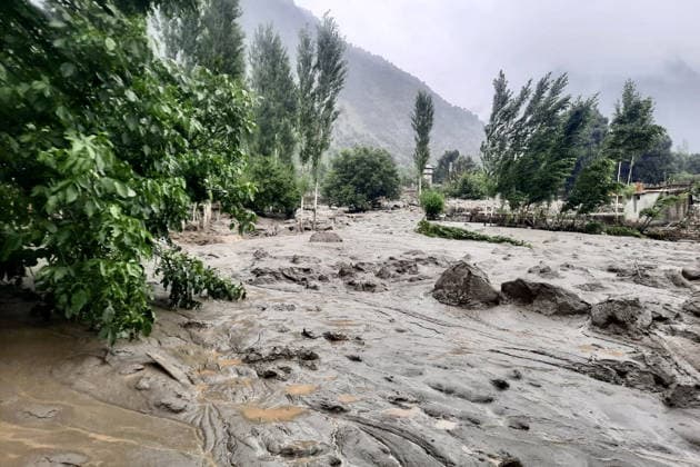 July 25, 2026, Peshawar, Peshawar, Pakistan: Flash Floods and Glacier Outburst Floods Cut Off Parts of Gilgit-Baltistan for Fourth Day...GILGIT, Pakistan Torrential rains, flash floods and glacial lake outburst floods (GLOFs) continued to isolate several parts of Pakistan s Gilgit-Baltistan region for a fourth consecutive day, with thousands of residents and tourists stranded as key roads remained blocked. Authorities said rapid glacier melting, driven by unusually high temperatures, caused widespread damage to highways, disrupted relief operations and cut access to remote valleys. Emergency teams are working around the clock to restore road links, while helicopter rescue operations have been ordered for inaccessible areas. The Pakistan Met - ZUMAa217 20260725_znp_a217_007 Copyright: xHussainxAlix