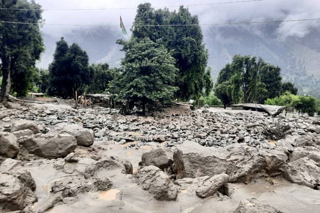 July 25, 2026, Peshawar, Peshawar, Pakistan: Flash Floods and Glacier Outburst Floods Cut Off Parts of Gilgit-Baltistan for Fourth Day...GILGIT, Pakistan Torrential rains, flash floods and glacial lake outburst floods (GLOFs) continued to isolate several parts of Pakistan s Gilgit-Baltistan region for a fourth consecutive day, with thousands of residents and tourists stranded as key roads remained blocked. Authorities said rapid glacier melting, driven by unusually high temperatures, caused widespread damage to highways, disrupted relief operations and cut access to remote valleys. Emergency teams are working around the clock to restore road links, while helicopter rescue operations have been ordered for inaccessible areas. The Pakistan Met - ZUMAa217 20260725_znp_a217_009 Copyright: xHussainxAlix
