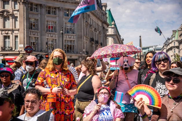 July 25, 2026, London, United Kingdom: Protestors attend the London Trans+ Pride 2026 Parade. New EHRC rules limiting single-sex spaces to biological sex created a bleak backdrop for this year s London Trans+ Pride march. London United Kingdom - ZUMAs197 20260725_aaa_s197_326 Copyright: xLoredanaxSangiulianox