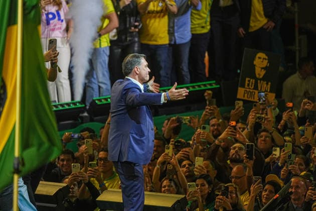July 25, 2026: Brazilian Senator Flavio Bolsonaro, introduced as the official candidate for the upcoming general elections, takes part in the national assembly of the Liberal Party (PL), the major conservative force in Brazilian politics. - ZUMAl146 20260725_aaf_l146_013 Copyright: xPauloxLopesx