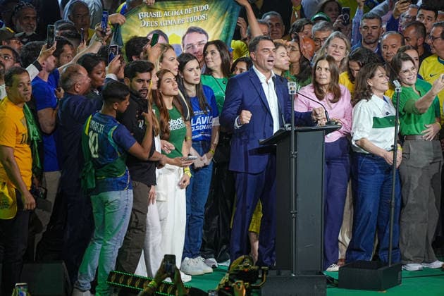 July 25, 2026: Brazilian Senator Flavio Bolsonaro, introduced as the official candidate for the upcoming general elections, takes part in the national assembly of the Liberal Party (PL), the major conservative force in Brazilian politics. - ZUMAl146 20260725_aaf_l146_014 Copyright: xPauloxLopesx