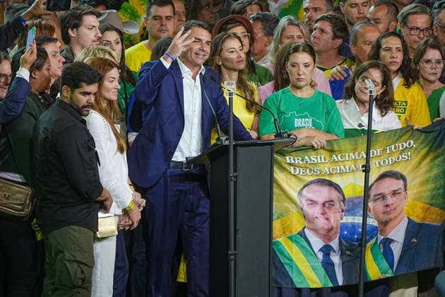 July 25, 2026: Brazilian Senator Flavio Bolsonaro, introduced as the official candidate for the upcoming general elections, takes part in the national assembly of the Liberal Party (PL), the major conservative force in Brazilian politics. - ZUMAl146 20260725_aaf_l146_019 Copyright: xPauloxLopesx