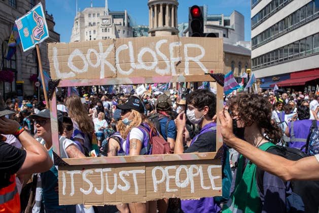 July 25, 2026, London, Greater London, United Kingdom: Thousands of transgender activists and supporters gathered in Central London by the BBC Broadcasting House to march to the Trafalgar Square to celebrate Trans Pride 2026. London United Kingdom - ZUMAe120 20260725_zip_e120_014 Copyright: xKrisztianxElekx