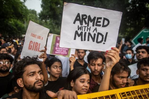 July 25, 2026, New Delhi, India: NEW DELHI, INDIA Ã¢â‚¬ JULY 25, 2026: Student protesters celebrate at Jantar Mantar following the resignation of India s Union Education Minister Dharmendra Pradhan, in New Delhi, India. Demonstrators hold placards reading Jeet ( Victory ), wave the Indian national flag and climb police barricades after the announcement, following days of nationwide protests over alleged irregularities in the country s education system. New Delhi India - ZUMAq101 20260725_zna_q101_368 Copyright: xAmitxShuklax