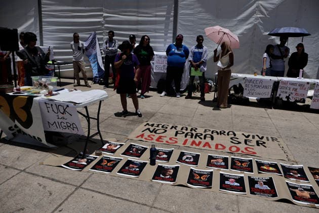 July 25, 2026, Mexico City, Cdmx, Mexico: A group of U.S. citizens living in Mexico City gathered at the Monument to the Revolution to demand justice for the killings of Lorenzo Salgado, shot dead by ICE agents in Texas and Johan sebastian Duran, who was also killed at the hands of ICE. Members of various collectives of deported U.S. citizens and the organization Democrats Abroad Mexico demanded justice and the prosecution of ICE agents committing murders and racially motivated crimes against people of Latin American origin. They view this as a fascist, authoritarian, and racist campaign of white supremacy spearheaded and backed by President Donald Trump, noting the absence of justice or legal proceedings regarding the abuse of authority by - ZUMAp204 20260725_zip_p204_016 Copyright: xJosuexPerezx