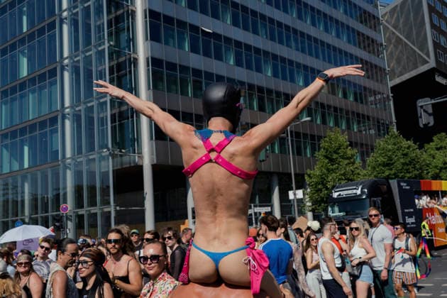 Christopher Street Day Pride Parade Berlin A participant rides on the shoulders of another participant during the Christopher Street Day (CSD) Pride parade in Berlin, Germany, on July 25, 2026. The annual event celebrates LGBTQIA+ pride while advocating for equality, diversity, and human rights under the 2026 slogan Taking a stand is Hot. Berlin State of Berlin Germany Copyright: xBabakxBordbarx