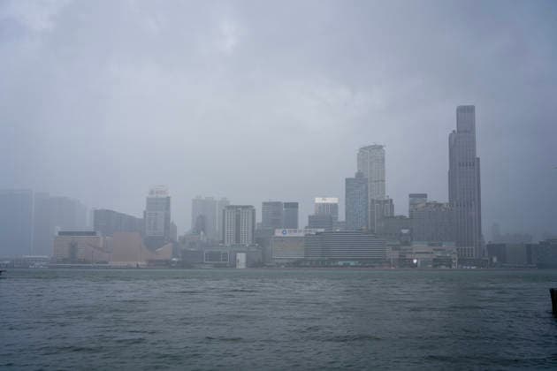 (260726) -- HONG KONG, July 26, 2026 -- This photo taken on July 26, 2026 shows a view of the Victoria Harbour in Hong Kong, south China. The Hong Kong Observatory downgraded the typhoon signal to the Strong Wind Signal No. 3 at 12:40 p.m. local time on Sunday as Typhoon Noul moves away. With Noul moving into inland Guangdong and weakening, local winds are decreasing gradually, according to the observatory. ) CHINA-HONG KONG-TYPHOON SIGNAL-DOWNGRADE (CN) ZhuxWei 