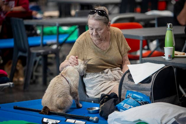 Thousands Of Gironde Wildfire Evacuees Sheltered At The Bordeaux Exhibition Centre Thousands of people evacuated from their homes rest at the Bordeaux Exhibition Centre, which has been converted into a temporary emergency shelter following a major wildfire affecting the Gironde department in southwestern France on Saturday. French authorities have transformed the exhibition halls into an emergency reception facility to accommodate families displaced from several municipalities, providing medical assistance, food and psychological support, while firefighters continue efforts to contain the fire, which has forced the evacuation of tens of thousands of people. In Bordeaux, France, on July 26, 2026. Burdeaux France  Copyright: xAlbertxLlopx originalFilename: salame-thousand260726_npX04.jpg