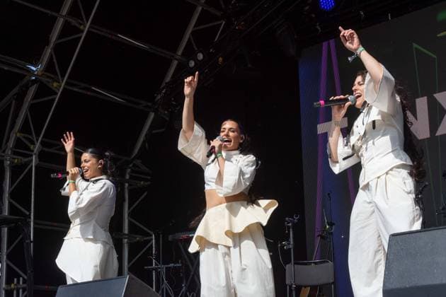 July 26, 2026, Corsham, Wiltshire, England: Tanxugueiras includes three women from the province of Galicia in Spain. The trio sang powerful songs at WOMAD Festival, with modern pop influences, as well as flavours from their celtic cultural roots. Corsham England - ZUMAr169 20260726_zip_r169_062 Copyright: xRodxHarbinsonx