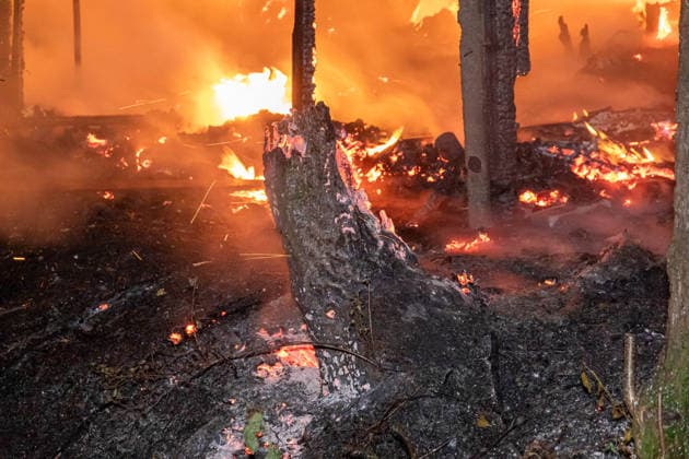 260727BrandGartenanlage News ID: EN 2026-07-27 Großbrand im unwegsamen Gelände: Feuerwehren rückten zu Brand von Gartenhütten aus Feuer drohte auf Wald überzugreifen Oelsnitz. Einsatzkräfte von Feuerwehr, Polizei und Rettungsdienst sind in der Nacht zum Montag zu einem Brandereignis in die Brückenstraße ausgerückt. Gegen 0:50 Uhr brach aus noch ungeklärter Ursache ein Brand in einer Gartenanlage auf der Brückenstraße aus. Bereits auf der Anfahrt der Feuerwehr war der Feuerschein sichtbar. Am Einsatzort angekommen bestätigte sich ein Brand mehrerer Gartenhütten in voller Ausdehnung. Zudem drohte der Brand auf einen angrenzenden Wald überzugreifen. Ein Löschangriff der Feuerwehr gestaltete sich zunächst schwierig, da der