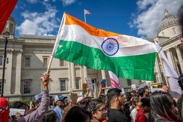 Solidarity Demonstration with Indian Student Protests Central London, 2026 Members of the Indian diaspora and supporters gathered in Trafalgar Square, Central London, in solidarity with student protests in India. Demonstrators held banners and placards expressing support for the student movement, calling for the protection of democratic rights, freedom of expression, and justice. The peaceful rally featured speeches and chants highlighting the situation in India., Credit:Zak Irfan Avalon  Copyright: xZakxIrfanx xAvalonx 1119021884