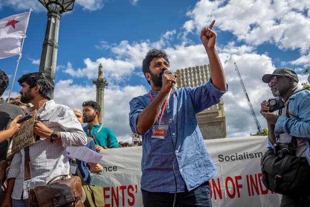 Solidarity Demonstration with Indian Student Protests Central London, 2026 Members of the Indian diaspora and supporters gathered in Trafalgar Square, Central London, in solidarity with student protests in India. Demonstrators held banners and placards expressing support for the student movement, calling for the protection of democratic rights, freedom of expression, and justice. The peaceful rally featured speeches and chants highlighting the situation in India., Credit:Zak Irfan Avalon  Copyright: xZakxIrfanx xAvalonx 1119021952