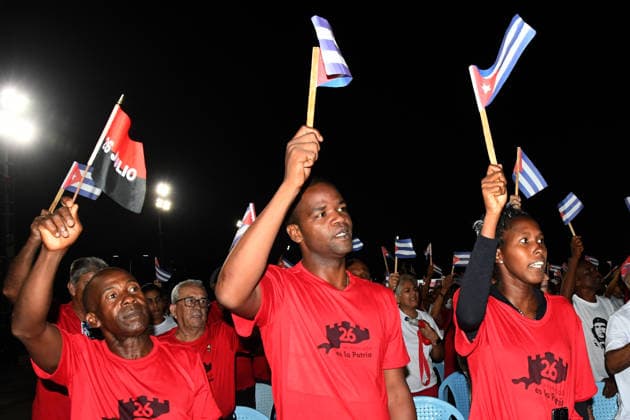 (260727) -- PINAR DEL RIO, July 27, 2026 -- People attend a ceremony marking the 73rd anniversary of the National Rebellion Day in Pinar del Rio, Cuba, July 26, 2026. The National Rebellion Day marks events on July 26, 1953, when late revolutionary leader Fidel Castro and about 100 of his followers attempted to take the Moncada Barracks, the second military fortress of the Fulgencio Batista s dictatorship, in the city of Santiago de Cuba, and the Carlos Manuel de Cespedes Barracks in the nearby town of Bayamo. (Photo by Xinhua) CUBA-PINAR DEL RIO-NATIONAL REBELLION DAY-73RD ANNIVERSARY JoaquinxHernandez 