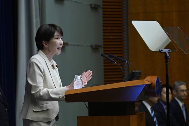 Japanese PM Takaichi holds press conference as Cabinet support falls TOKYO, JAPAN - JULY 27: Japanese Prime Minister Sanae Takaichi holds a press conference at the Prime Minister’s Office following the close of the 221st extraordinary session of the Diet, in Tokyo, Japan, on July 27, 2026. David Mareuil Anadolu Tokyo Japan. Editorial use only. Please get in touch for any other usage.  Copyright: x2026xAnadoluxDavidxMareuilx