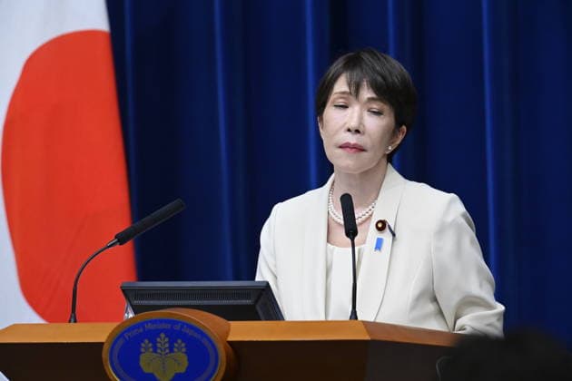 Japanese PM Takaichi holds press conference as Cabinet support falls TOKYO, JAPAN - JULY 27: Japanese Prime Minister Sanae Takaichi holds a press conference at the Prime Minister’s Office following the close of the 221st extraordinary session of the Diet, in Tokyo, Japan, on July 27, 2026. David Mareuil Anadolu Tokyo Japan. Editorial use only. Please get in touch for any other usage.  Copyright: x2026xAnadoluxDavidxMareuilx